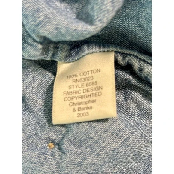 Vintage Christopher & Banks Denim Shirt Womens Sz L Teddy Bear America July 4th - Picture 9 of 16